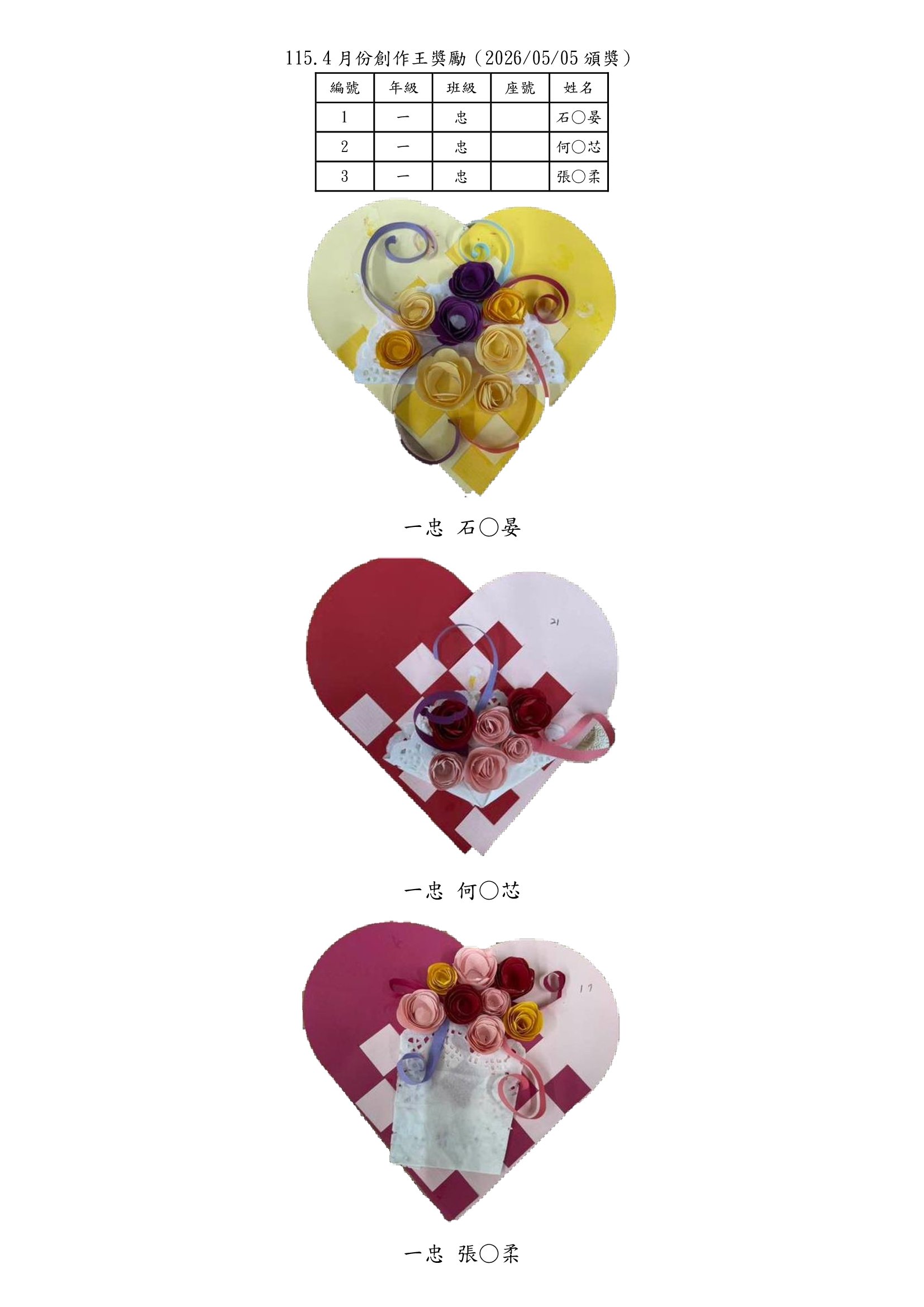 115.4月份創作王獎勵一年級作品