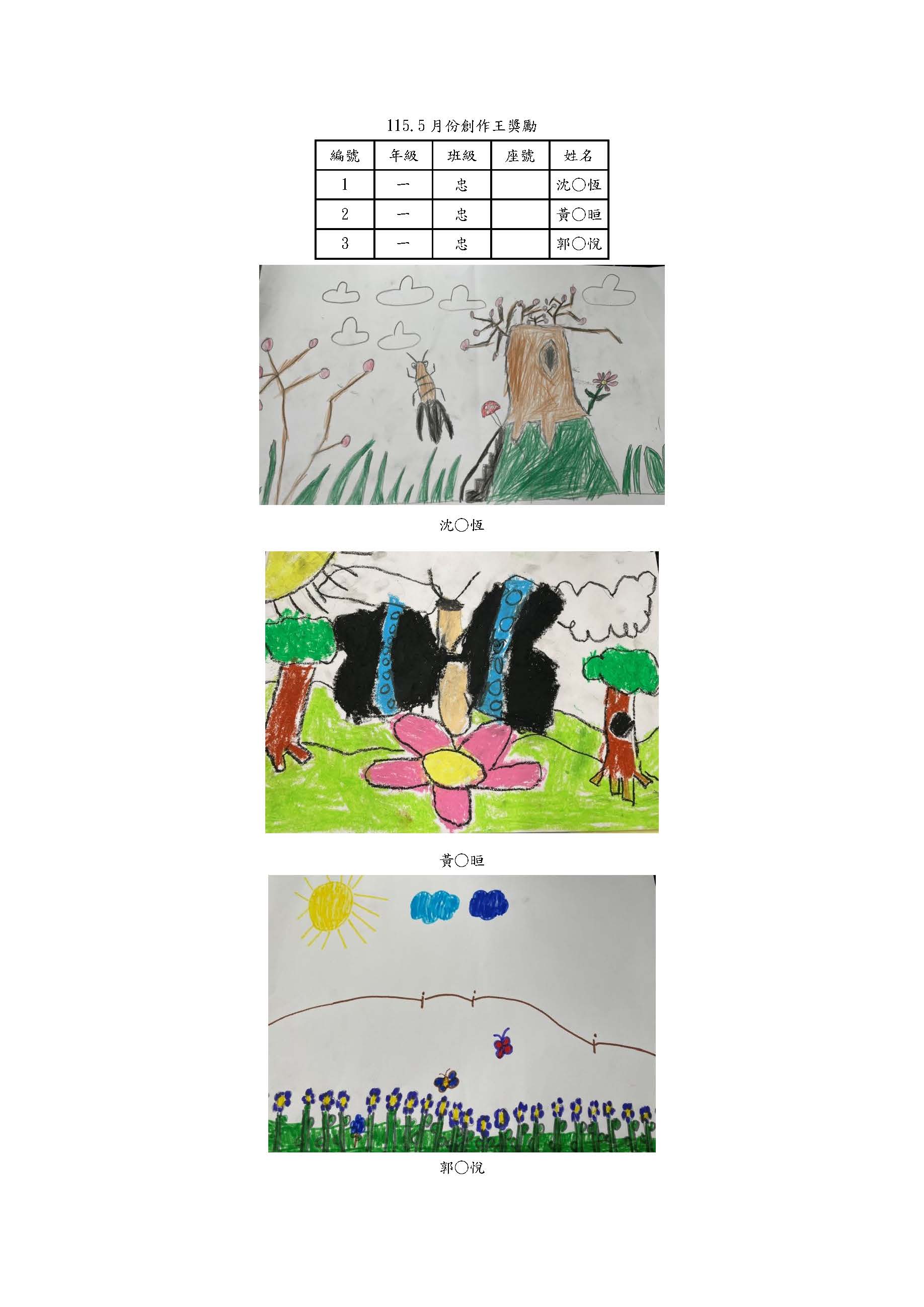 115.5月份創作王獎勵一年級作品